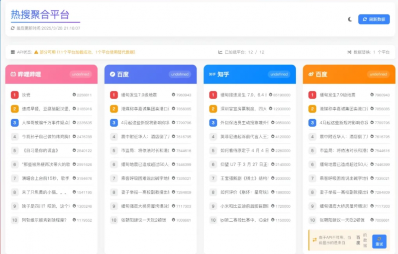 热搜聚合源码 热榜api单页
